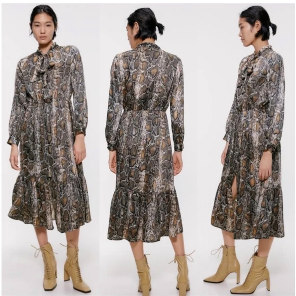 Zara Snake Print Dress with bow tie neck never worn